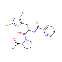 NC(=O)[C@@H]1CCCN1C(=O)[C@H](Cc1nc(Br)[nH]c1Br)NC(=O)c1cnccn1 ZINC000473106387