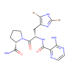 NC(=O)[C@@H]1CCCN1C(=O)[C@H](Cc1nc(Br)[nH]c1Br)NC(=O)c1nccnc1N ZINC000473095953