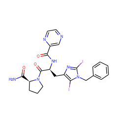 NC(=O)[C@@H]1CCCN1C(=O)[C@H](Cc1nc(I)n(Cc2ccccc2)c1I)NC(=O)c1cnccn1 ZINC000473097756