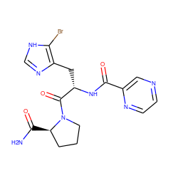 NC(=O)[C@@H]1CCCN1C(=O)[C@H](Cc1nc[nH]c1Br)NC(=O)c1cnccn1 ZINC000473105291