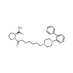 NC(=O)[C@@H]1CCCN1C(=O)CCCCCCN1CCN(c2ccccc2-c2ccccc2)CC1 ZINC000299864574