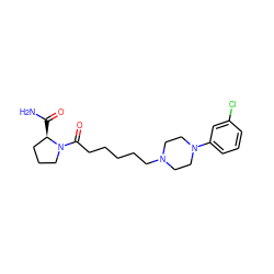 NC(=O)[C@@H]1CCCN1C(=O)CCCCCN1CCN(c2cccc(Cl)c2)CC1 ZINC000169310357