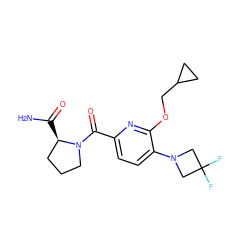 NC(=O)[C@@H]1CCCN1C(=O)c1ccc(N2CC(F)(F)C2)c(OCC2CC2)n1 ZINC000146266301