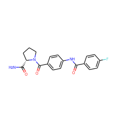 NC(=O)[C@@H]1CCCN1C(=O)c1ccc(NC(=O)c2ccc(F)cc2)cc1 ZINC000084687639