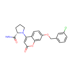 NC(=O)[C@@H]1CCCN1c1cc(=O)oc2cc(OCc3cccc(Cl)c3)ccc12 ZINC000049709693