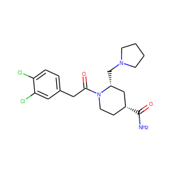 NC(=O)[C@@H]1CCN(C(=O)Cc2ccc(Cl)c(Cl)c2)[C@H](CN2CCCC2)C1 ZINC000013449261