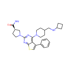 NC(=O)[C@@H]1CCN(c2nc(N3CCC(CNC4CCC4)CC3)c3c(-c4ccccc4)csc3n2)C1 ZINC000146345691