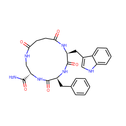 NC(=O)[C@@H]1CNC(=O)CCC(=O)N[C@@H](Cc2c[nH]c3ccccc23)C(=O)N[C@@H](Cc2ccccc2)C(=O)N1 ZINC000027092161