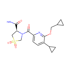 NC(=O)[C@@H]1CS(=O)(=O)CN1C(=O)c1ccc(C2CC2)c(OCC2CC2)n1 ZINC001772577564