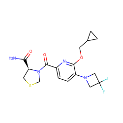 NC(=O)[C@@H]1CSCN1C(=O)c1ccc(N2CC(F)(F)C2)c(OCC2CC2)n1 ZINC000146273912