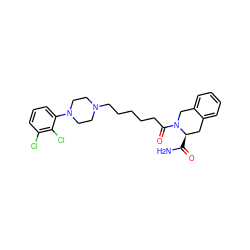 NC(=O)[C@@H]1Cc2ccccc2CN1C(=O)CCCCCN1CCN(c2cccc(Cl)c2Cl)CC1 ZINC000169310384