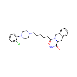 NC(=O)[C@@H]1Cc2ccccc2CN1C(=O)CCCCCN1CCN(c2ccccc2Cl)CC1 ZINC000169310379