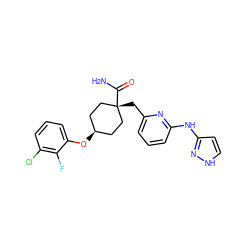 NC(=O)[C@]1(Cc2cccc(Nc3cc[nH]n3)n2)CC[C@@H](Oc2cccc(Cl)c2F)CC1 ZINC001772584896