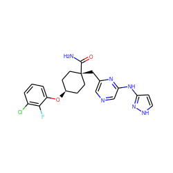 NC(=O)[C@]1(Cc2cncc(Nc3cc[nH]n3)n2)CC[C@@H](Oc2cccc(Cl)c2F)CC1 ZINC001772645395