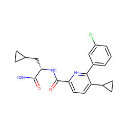 NC(=O)[C@H](CC1CC1)NC(=O)c1ccc(C2CC2)c(-c2cccc(Cl)c2)n1 ZINC000207730993