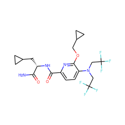 NC(=O)[C@H](CC1CC1)NC(=O)c1ccc(N(CC(F)(F)F)CC(F)(F)F)c(OCC2CC2)n1 ZINC000205937383