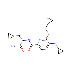 NC(=O)[C@H](CC1CC1)NC(=O)c1ccc(NC2CC2)c(OCC2CC2)n1 ZINC000207732665