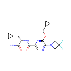 NC(=O)[C@H](CC1CC1)NC(=O)c1cnc(N2CC(F)(F)C2)c(OCC2CC2)n1 ZINC000207365055