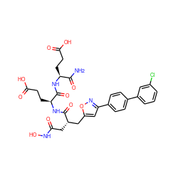 NC(=O)[C@H](CCC(=O)O)NC(=O)[C@H](CCC(=O)O)NC(=O)[C@@H](CC(=O)NO)Cc1cc(-c2ccc(-c3cccc(Cl)c3)cc2)no1 ZINC000584905166