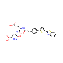 NC(=O)[C@H](CCC(=O)O)NC(=O)[C@H](CCC(=O)O)NC(=O)CCc1ccc(-c2ccc(-c3nc4ccccc4s3)s2)cc1 ZINC000169701575