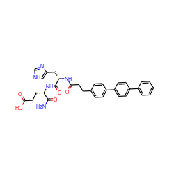 NC(=O)[C@H](CCC(=O)O)NC(=O)[C@H](Cc1c[nH]cn1)NC(=O)CCc1ccc(-c2ccc(-c3ccccc3)cc2)cc1 ZINC000144529978