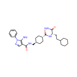 NC(=O)[C@H](CCC1CCCCC1)NC(=O)[C@H]1CC[C@H](CNC(=O)c2cnn(-c3ccccc3)c2N)CC1 ZINC001772618826