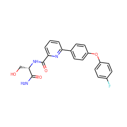 NC(=O)[C@H](CO)NC(=O)c1cccc(-c2ccc(Oc3ccc(F)cc3)cc2)n1 ZINC000113662965