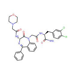 NC(=O)[C@H](Cc1ccc(Cl)c(Cl)c1)NC(=O)CN1C(=O)[C@@H](NC(=O)CN2CCOCC2)N=C(c2ccccc2)c2ccccc21 ZINC000028756985