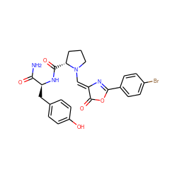 NC(=O)[C@H](Cc1ccc(O)cc1)NC(=O)[C@@H]1CCCN1/C=C1\N=C(c2ccc(Br)cc2)OC1=O ZINC000029555372