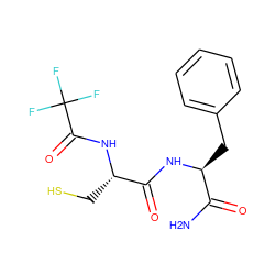 NC(=O)[C@H](Cc1ccccc1)NC(=O)[C@H](CS)NC(=O)C(F)(F)F ZINC000029556992