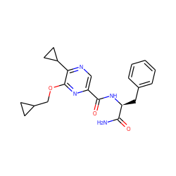 NC(=O)[C@H](Cc1ccccc1)NC(=O)c1cnc(C2CC2)c(OCC2CC2)n1 ZINC000207364935