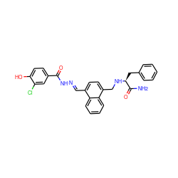 NC(=O)[C@H](Cc1ccccc1)NCc1ccc(/C=N/NC(=O)c2ccc(O)c(Cl)c2)c2ccccc12 ZINC000013492694