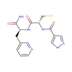 NC(=O)[C@H](Cc1cccnc1)NC(=O)[C@H](CS)NC(=O)c1cn[nH]c1 ZINC000029553636