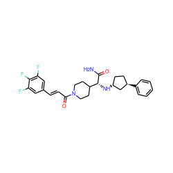 NC(=O)[C@H](N[C@@H]1CC[C@@H](c2ccccc2)C1)C1CCN(C(=O)/C=C/c2cc(F)c(F)c(F)c2)CC1 ZINC000169356762