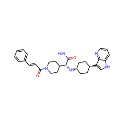 NC(=O)[C@H](N[C@H]1CC[C@H](c2c[nH]c3cccnc32)CC1)C1CCN(C(=O)/C=C/c2ccccc2)CC1 ZINC000261137346