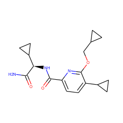 NC(=O)[C@H](NC(=O)c1ccc(C2CC2)c(OCC2CC2)n1)C1CC1 ZINC000207743195