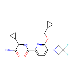 NC(=O)[C@H](NC(=O)c1ccc(N2CC(F)(F)C2)c(OCC2CC2)n1)C1CC1 ZINC000207743301