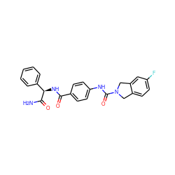 NC(=O)[C@H](NC(=O)c1ccc(NC(=O)N2Cc3ccc(F)cc3C2)cc1)c1ccccc1 ZINC000166544883