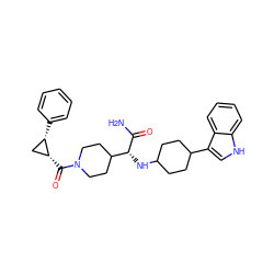 NC(=O)[C@H](NC1CCC(c2c[nH]c3ccccc23)CC1)C1CCN(C(=O)[C@@H]2C[C@@H]2c2ccccc2)CC1 ZINC000169358169