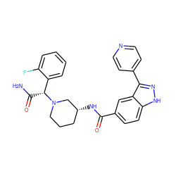 NC(=O)[C@H](c1ccccc1F)N1CCC[C@@H](NC(=O)c2ccc3[nH]nc(-c4ccncc4)c3c2)C1 ZINC000205012496