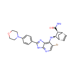 NC(=O)[C@H]1[C@@H]2C=C[C@@H](C2)[C@H]1Nc1c(Br)cnc2[nH]c(-c3ccc(N4CCOCC4)cc3)nc12 ZINC000143677914