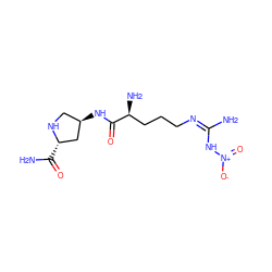 NC(=O)[C@H]1C[C@H](NC(=O)[C@@H](N)CCC/N=C(/N)N[N+](=O)[O-])CN1 ZINC000012501566