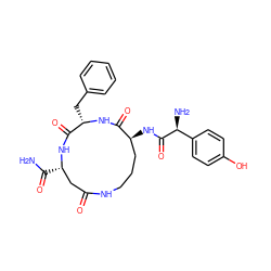 NC(=O)[C@H]1CC(=O)NCCC[C@H](NC(=O)[C@@H](N)c2ccc(O)cc2)C(=O)N[C@@H](Cc2ccccc2)C(=O)N1 ZINC000096902647