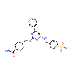 NC(=O)[C@H]1CC[C@H](CNc2nc(NCc3ccc(S(N)(=O)=O)cc3)cc(-c3ccccc3)n2)CC1 ZINC000299821777