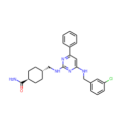 NC(=O)[C@H]1CC[C@H](CNc2nc(NCc3cccc(Cl)c3)cc(-c3ccccc3)n2)CC1 ZINC000299829443