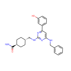 NC(=O)[C@H]1CC[C@H](CNc2nc(NCc3ccccc3)cc(-c3cccc(O)c3)n2)CC1 ZINC000299820151