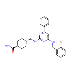 NC(=O)[C@H]1CC[C@H](CNc2nc(NCc3ccccc3Br)cc(-c3ccccc3)n2)CC1 ZINC000299830151