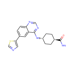 NC(=O)[C@H]1CC[C@H](Nc2ncnc3ccc(-c4cncs4)cc23)CC1 ZINC000299852689