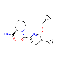 NC(=O)[C@H]1CCCCN1C(=O)c1ccc(C2CC2)c(OCC2CC2)n1 ZINC000146440082