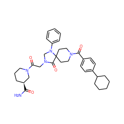 NC(=O)[C@H]1CCCN(C(=O)CN2CN(c3ccccc3)C3(CCN(C(=O)c4ccc(C5CCCCC5)cc4)CC3)C2=O)C1 ZINC000066252095